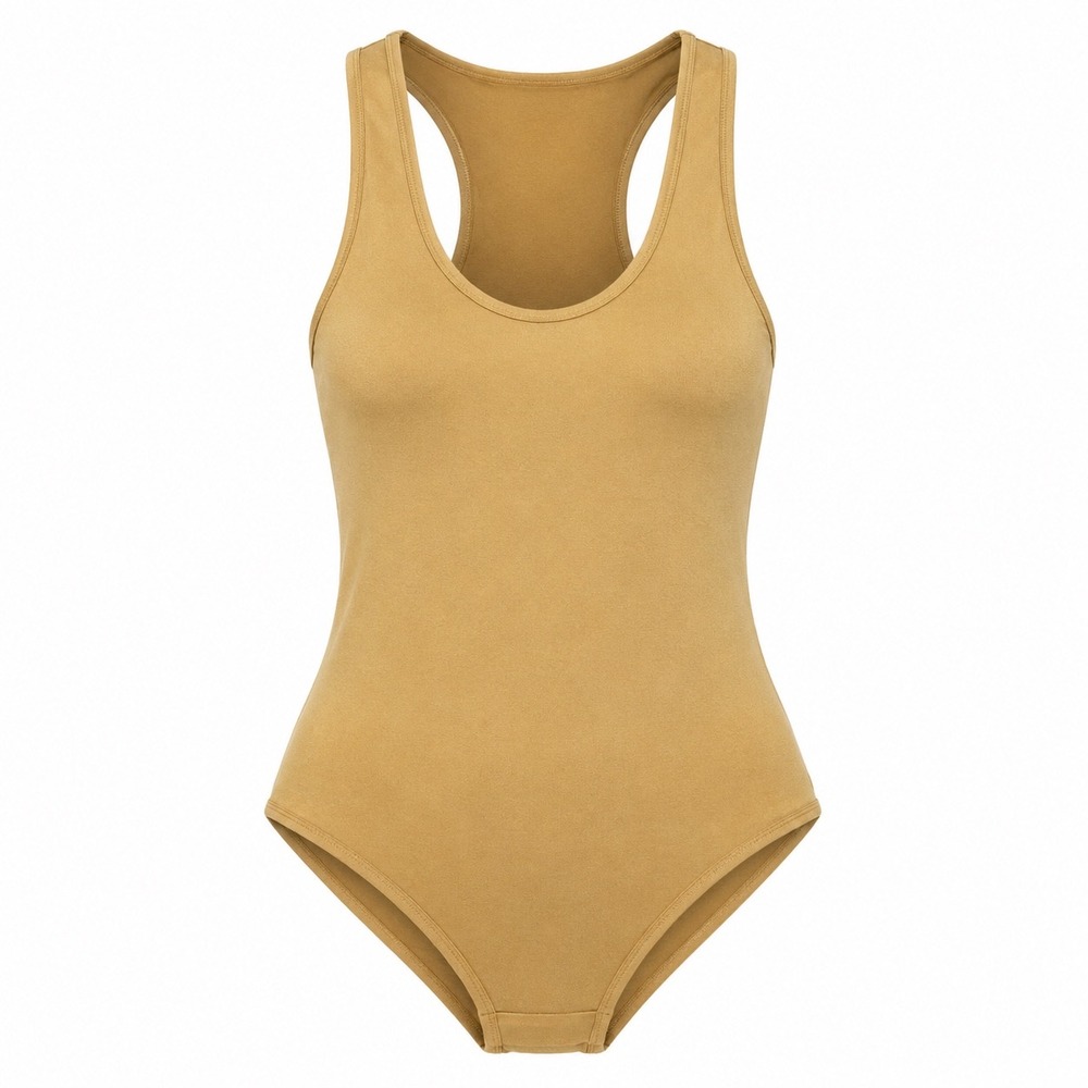 Zenana NEW‎ Seamless Racerback Bodysuit golden mustard S/M  Tank snap layer gym